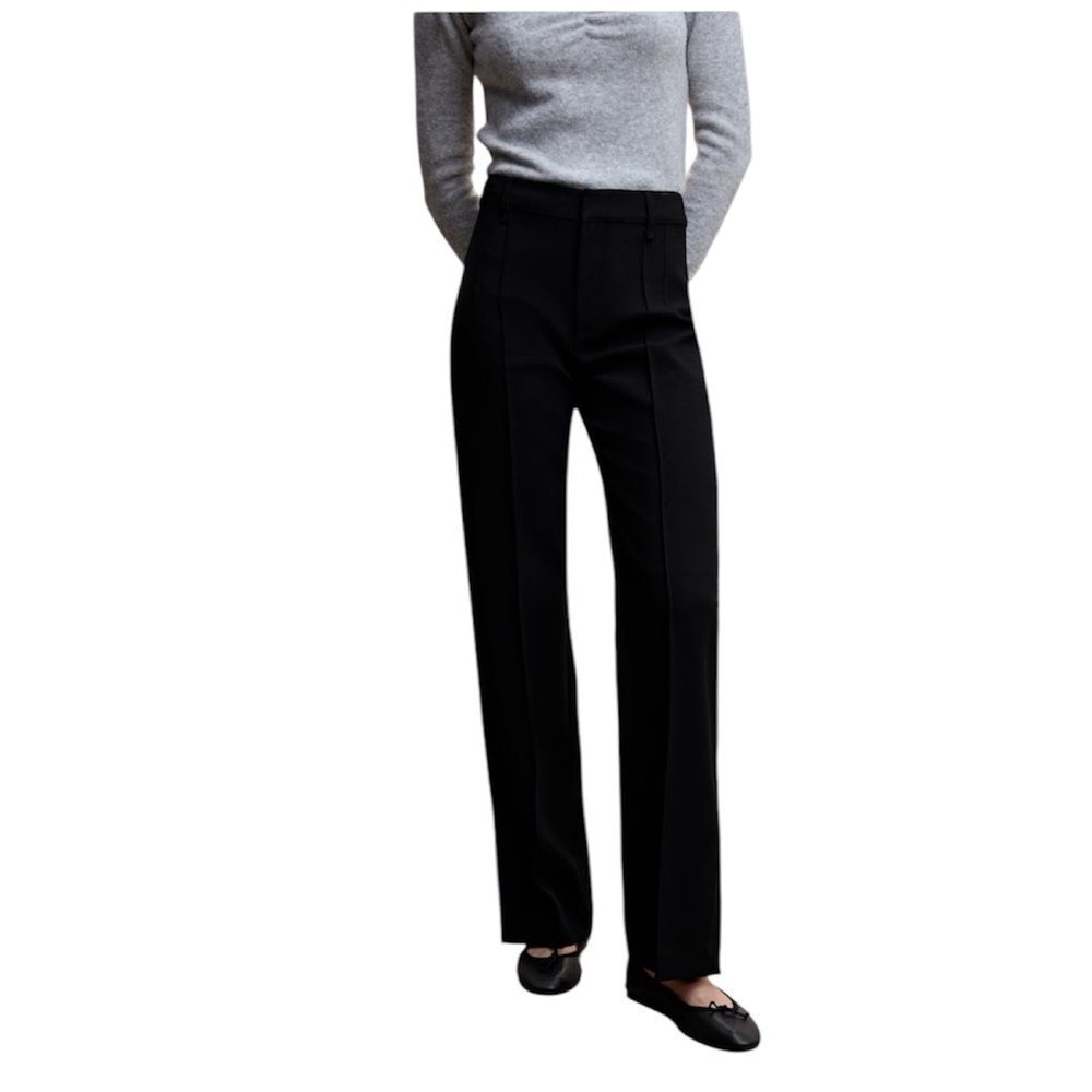 MNG Black Straight Leg Trousers Small High Waist‎ Slit Hem Work Pants